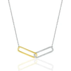 Paperclip Link Necklace In Sterling Silver & 10K Yellow Gold (1/10 Ct. Tw.)