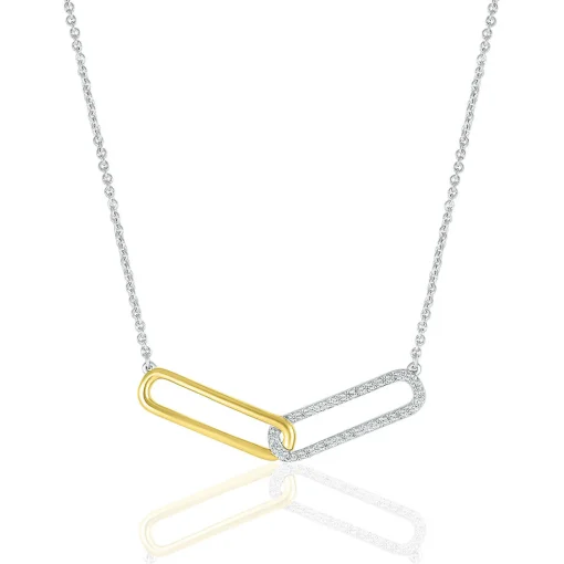 Paperclip Link Necklace In Sterling Silver & 10K Yellow Gold (1/10 Ct. Tw.)