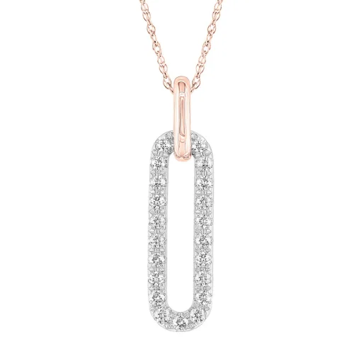 Paperclip Pendant Necklace With Diamonds In 10K Rose Gold (1/5 Ct. Tw.)
