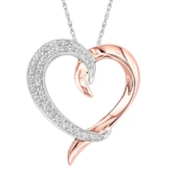 Pave Diamond Heart Pendant In 10K Rose & White Gold (1/5 Ct. Tw.)