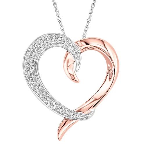 Pave Diamond Heart Pendant In 10K Rose & White Gold (1/5 Ct. Tw.)