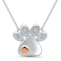 Paw Print Pendant With Diamond Accents In Sterling Silver