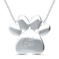 Paw Print Pendant With Diamond Accents In Sterling Silver