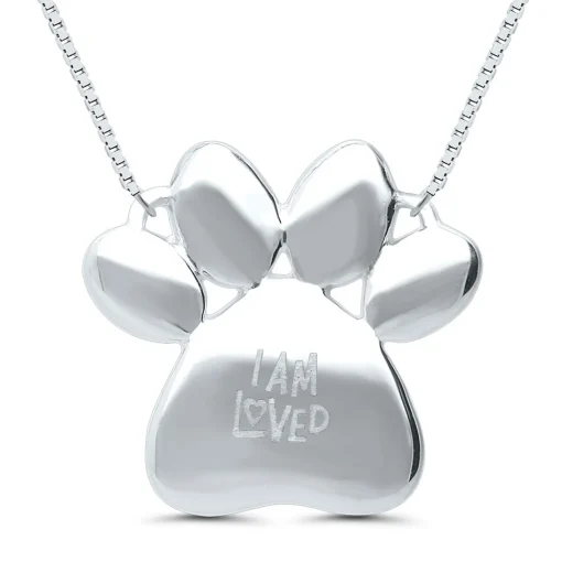 Paw Print Pendant With Diamond Accents In Sterling Silver