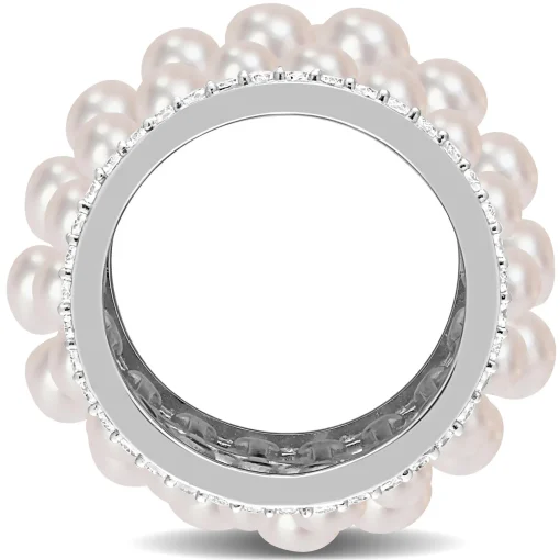 Pearl And Lab-Created White Sapphire Ring In Sterling Silver