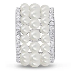 Pearl And Lab-Created White Sapphire Ring In Sterling Silver