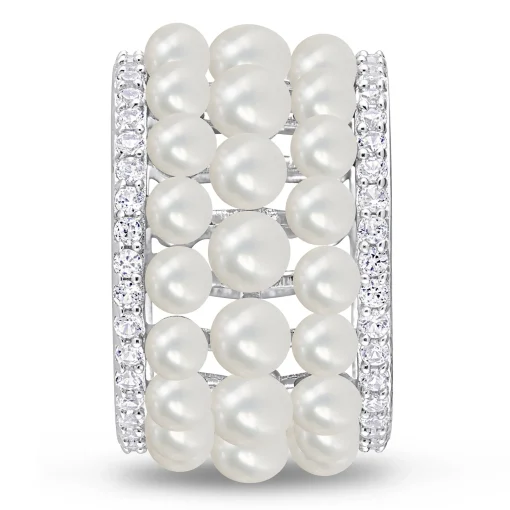 Pearl And Lab-Created White Sapphire Ring In Sterling Silver