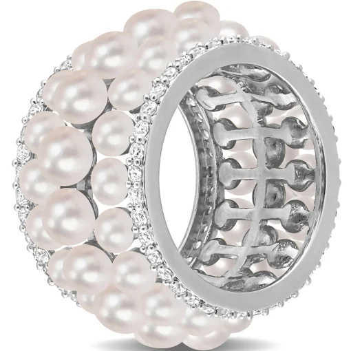 Pearl And Lab-Created White Sapphire Ring In Sterling Silver