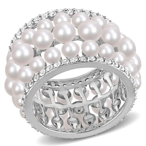 Pearl And Lab-Created White Sapphire Ring In Sterling Silver