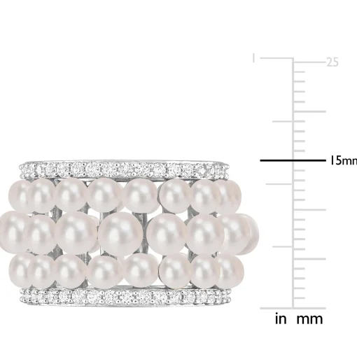 Pearl And Lab-Created White Sapphire Ring In Sterling Silver