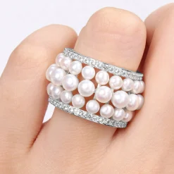 Pearl And Lab-Created White Sapphire Ring In Sterling Silver