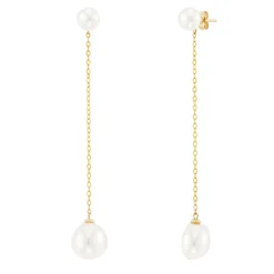 Pearl Drop Earrings In 10K Yellow Gold