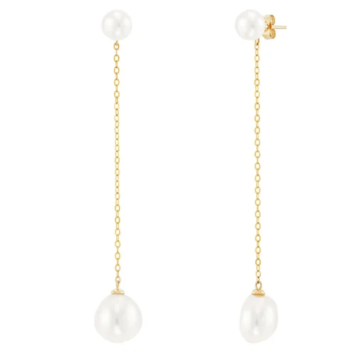 Pearl Drop Earrings In 10K Yellow Gold