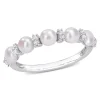 Pearl Stacking Ring With White Topaz In Sterling Silver