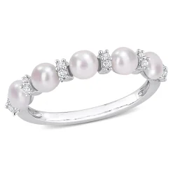 Pearl Stacking Ring With White Topaz In Sterling Silver