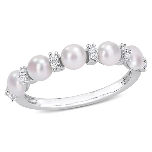 Pearl Stacking Ring With White Topaz In Sterling Silver