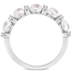 Pearl Stacking Ring With White Topaz In Sterling Silver