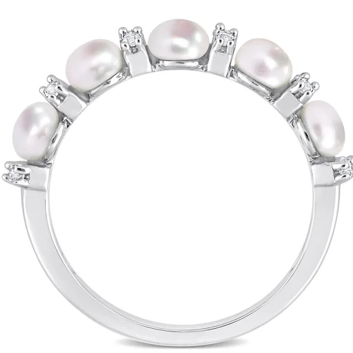 Pearl Stacking Ring With White Topaz In Sterling Silver