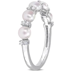 Pearl Stacking Ring With White Topaz In Sterling Silver