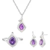Pear-Shaped Amethyst & Lab Created White Sapphire Earring, Pendant & Ring Set In Sterling Silver
