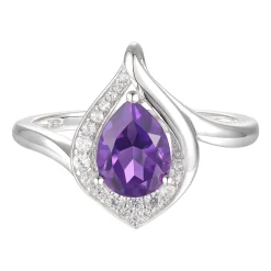 Pear-Shaped Amethyst & Lab Created White Sapphire Earring, Pendant & Ring Set In Sterling Silver