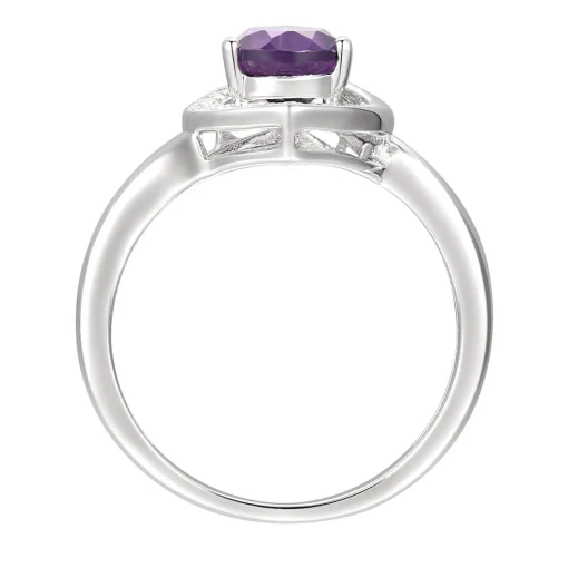 Pear-Shaped Amethyst & Lab Created White Sapphire Earring, Pendant & Ring Set In Sterling Silver