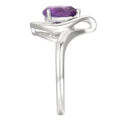 Pear-Shaped Amethyst & Lab Created White Sapphire Earring, Pendant & Ring Set In Sterling Silver