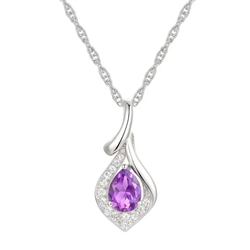 Pear-Shaped Amethyst & Lab Created White Sapphire Earring, Pendant & Ring Set In Sterling Silver