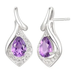 Pear-Shaped Amethyst & Lab Created White Sapphire Earring, Pendant & Ring Set In Sterling Silver
