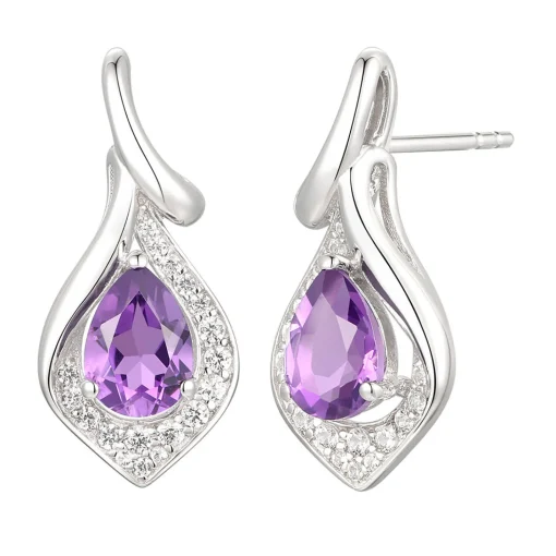 Pear-Shaped Amethyst & Lab Created White Sapphire Earring, Pendant & Ring Set In Sterling Silver