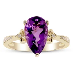 Pear-Shaped Amethyst Ring With Diamond Accents In 10K Yellow Gold