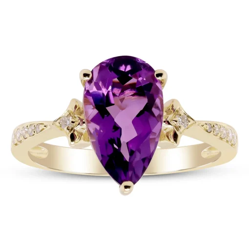 Pear-Shaped Amethyst Ring With Diamond Accents In 10K Yellow Gold
