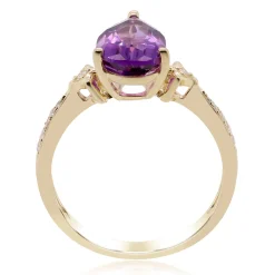 Pear-Shaped Amethyst Ring With Diamond Accents In 10K Yellow Gold