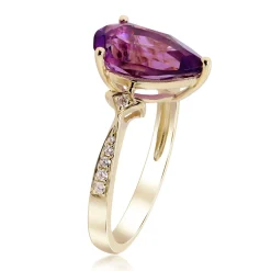 Pear-Shaped Amethyst Ring With Diamond Accents In 10K Yellow Gold