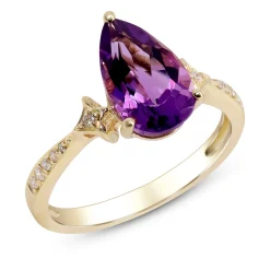 Pear-Shaped Amethyst Ring With Diamond Accents In 10K Yellow Gold