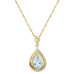 Pear-Shaped Aquamarine & Diamond Pendant In 10K Yellow Gold (1/5 Ct. Tw.)