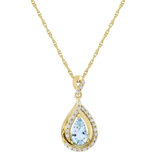 Pear-Shaped Aquamarine & Diamond Pendant In 10K Yellow Gold (1/5 Ct. Tw.)