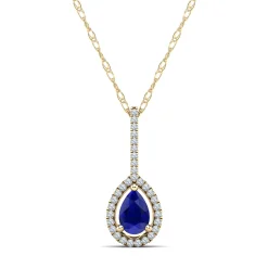 Pear-Shaped Blue Sapphire & Diamond Pendant In 14K Yellow Gold
