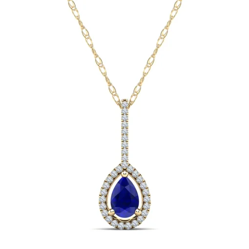 Pear-Shaped Blue Sapphire & Diamond Pendant In 14K Yellow Gold