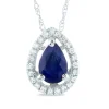 Pear-Shaped Blue Sapphire Pendant With Diamond Accents In 14K White Gold