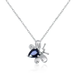 Pear-Shaped Blue Sapphire & Diamond Bee Pendant In 10K White Gold