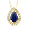Pear-Shaped Blue Sapphire Pendant With Diamond Accents In 14K Yellow Gold