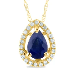 Pear-Shaped Blue Sapphire Pendant With Diamond Accents In 14K Yellow Gold