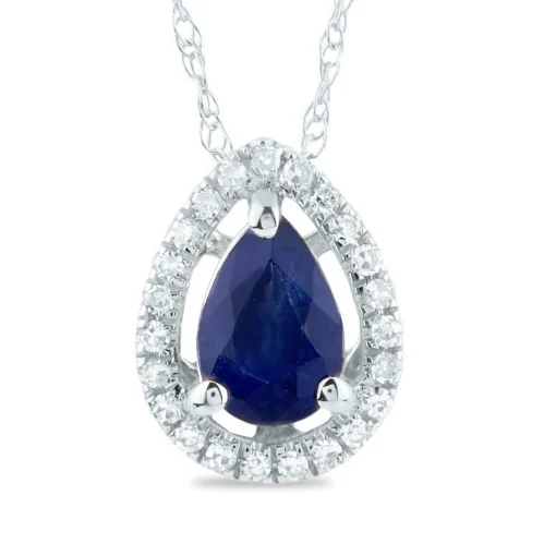 Pear-Shaped Blue Sapphire Pendant With Diamond Accents In 14K White Gold