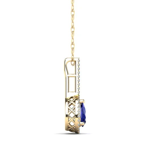 Pear-Shaped Blue Sapphire & Diamond Pendant In 14K Yellow Gold