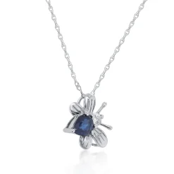 Pear-Shaped Blue Sapphire & Diamond Bee Pendant In 10K White Gold