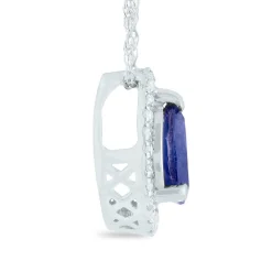 Pear-Shaped Blue Sapphire Pendant With Diamond Accents In 14K White Gold
