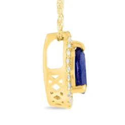 Pear-Shaped Blue Sapphire Pendant With Diamond Accents In 14K Yellow Gold