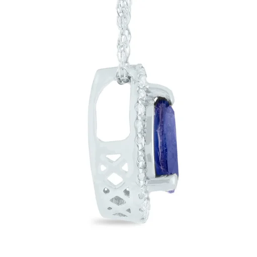 Pear-Shaped Blue Sapphire Pendant With Diamond Accents In 14K White Gold