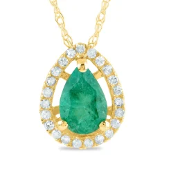 Pear-Shaped Emerald Pendant With Diamond Accents In 14K Yellow Gold